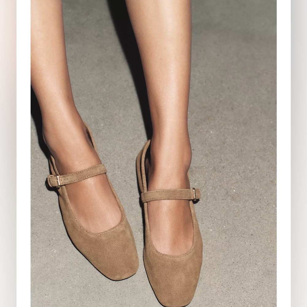 NWT Zara Suede Mary Jane Ballet Flats - size 6.5 - Picture 2 of 4